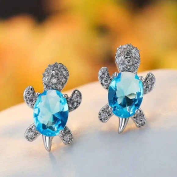 Turtle Gem Studs - Sky Blue - Picture 3 of 3